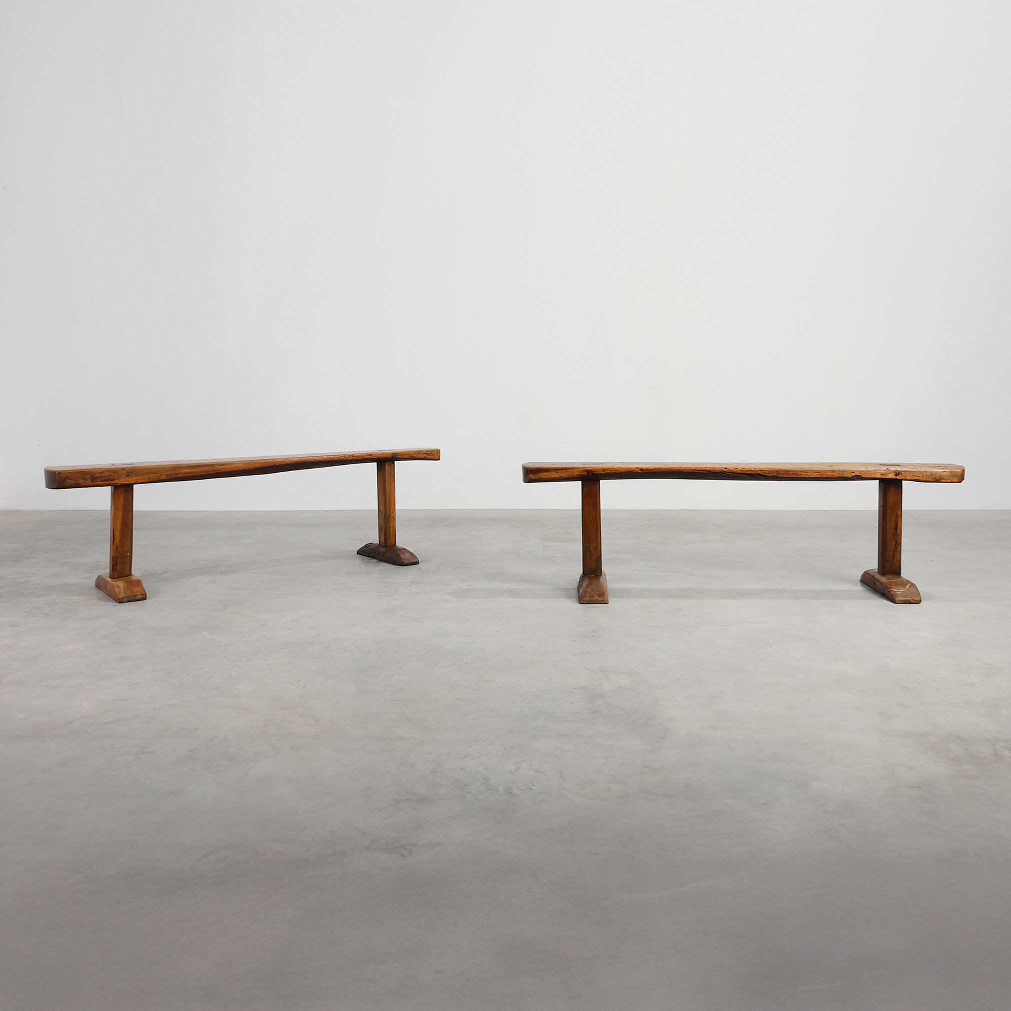 Pair of rustic Oak Benches, France, 1850-img